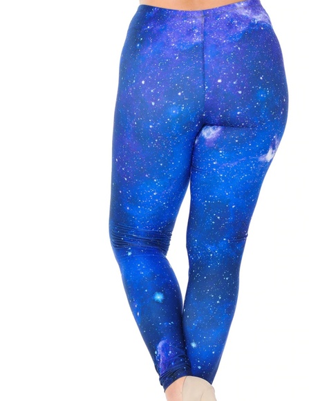 Blue Galaxy Plus Size Leggings One Size. - Picture 3 of 4
